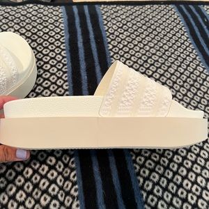 adidas | Shoes | Adidas Adilette Bonega Platform Slides White Womens Size 7 | Poshmark
